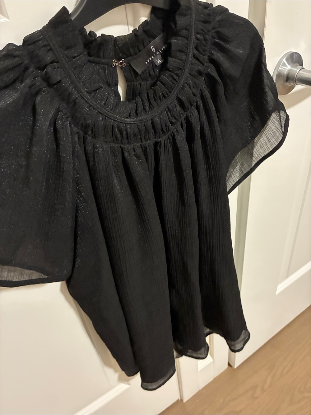 Abbey Glass Quinn Black Short-Sleeve Smocked Neck Blouse